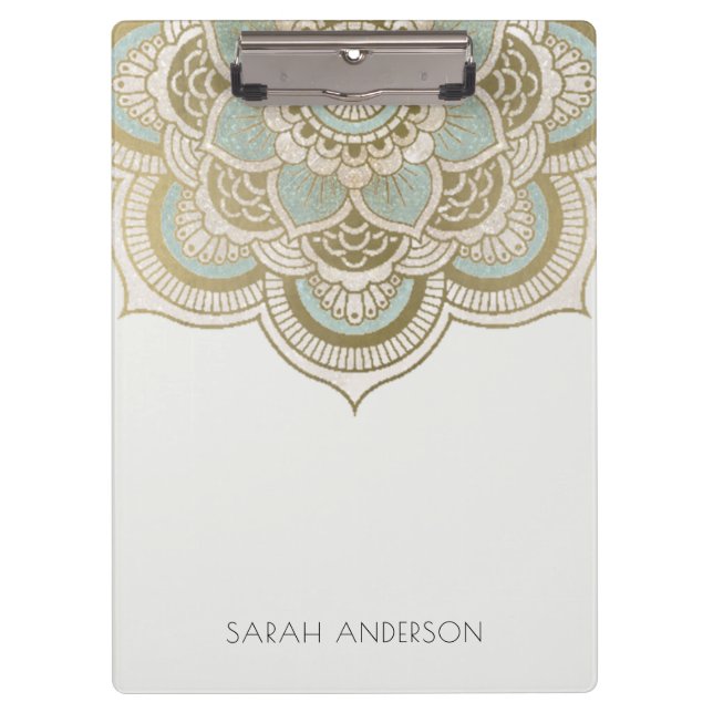 Elegant Ornate Gold Foil Teal Turquoise Mandala Clipboard (Front)