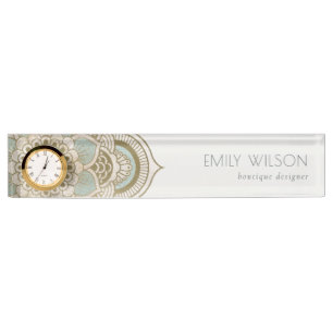 Elegant Ornate Gold Foil Teal Turquoise Mandala Nameplate
