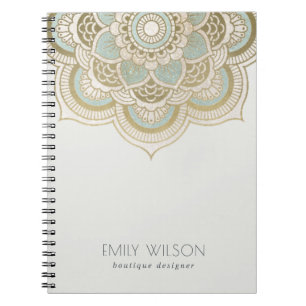 Elegant Ornate Gold Foil Teal Turquoise Mandala Notebook