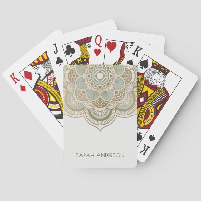 Elegant Ornate Gold Foil Teal Turquoise Mandala Playing Cards (Back)