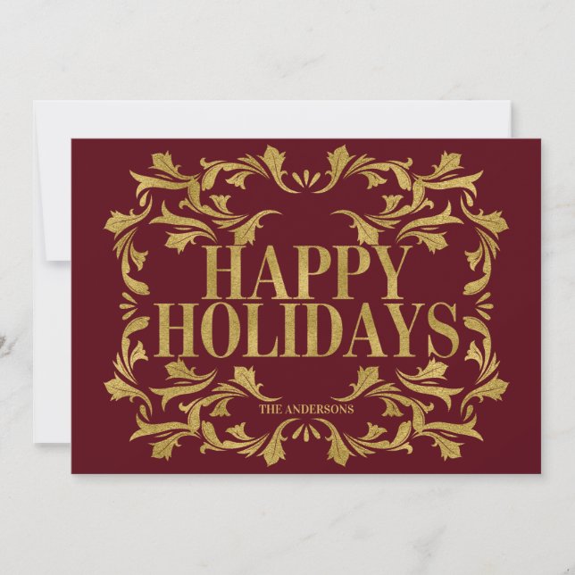 Elegant Ornate Gold Happy Holidays Christmas Card (Front)