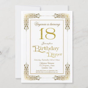 Elegant Ornate Gold Lace 18th Birthday Dinner Invitation