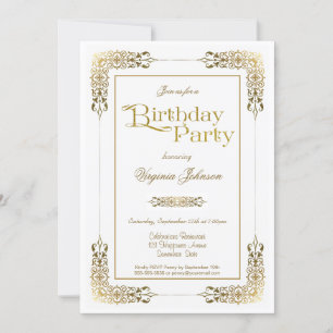 Elegant Ornate Gold Lace Birthday Party Invitation