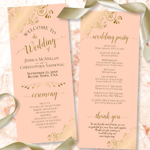 Elegant Ornate Gold Lace on Coral Peach Wedding Program