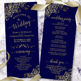 Elegant Ornate Gold Lace on Navy Blue Wedding Program