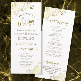 Elegant Ornate Gold Lace on White Wedding Program
