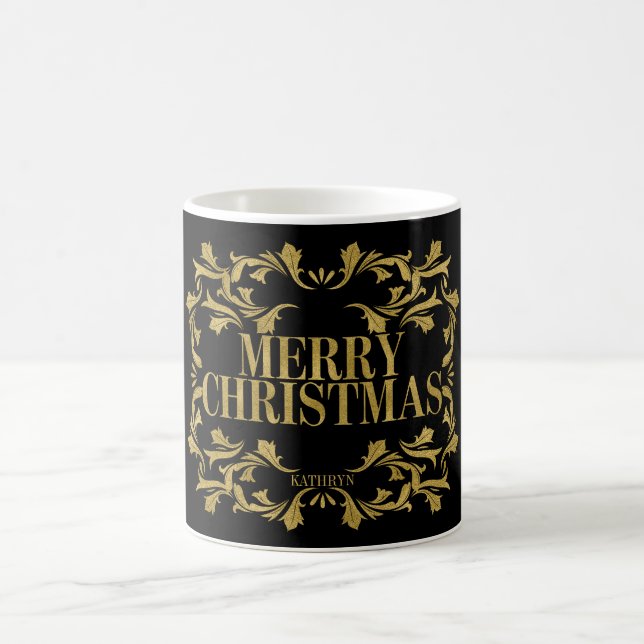 Elegant Ornate Gold Merry Christmas Coffee Mug (Center)