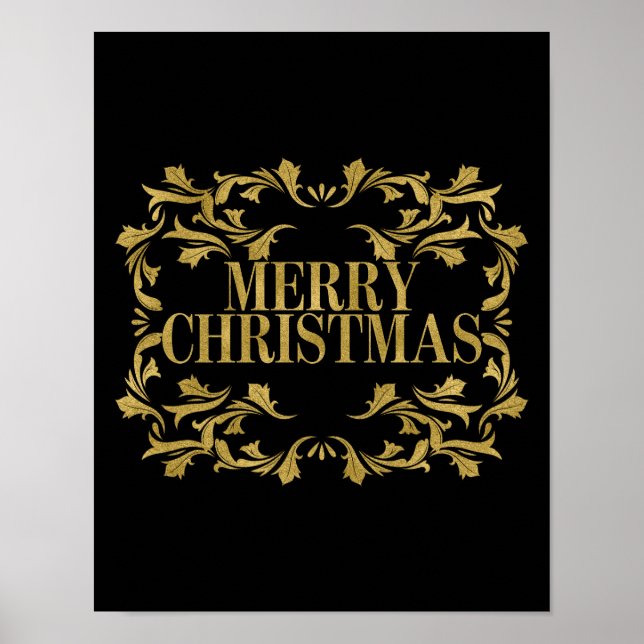 Elegant Ornate Gold Merry Christmas Poster Sign (Front)