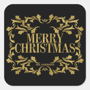 Elegant Ornate Gold Merry Christmas Sticker