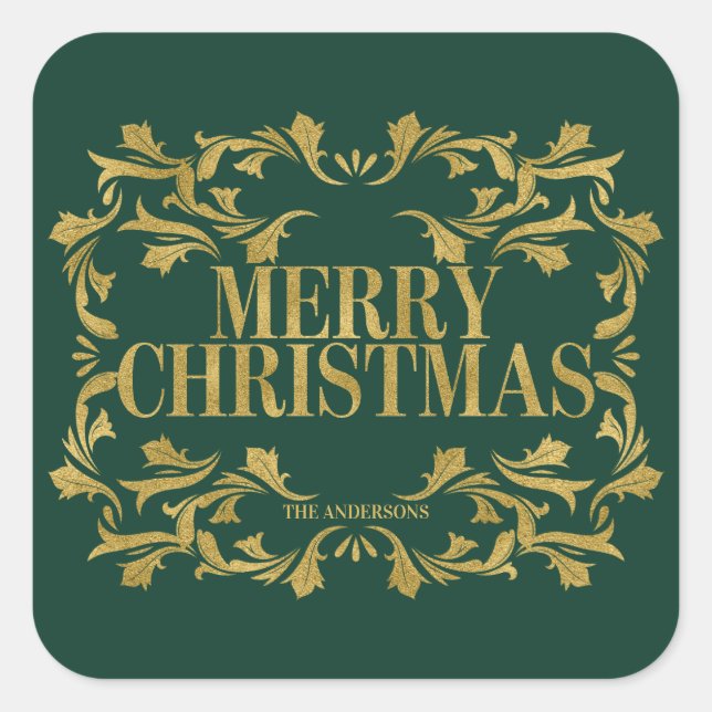 Elegant Ornate Gold Merry Christmas Sticker (Front)