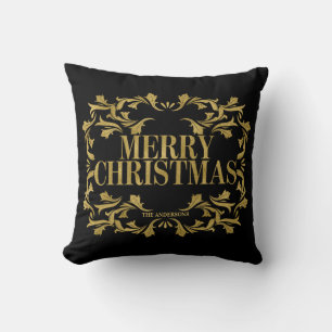 Elegant Ornate Gold Merry Christmas Throw Pillow