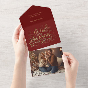 Elegant Ornate Gold 'Tis the Season Typography  All In One Invitation