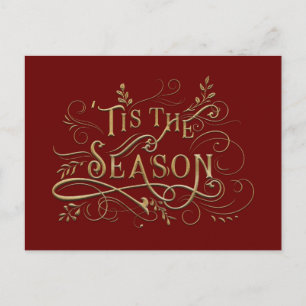 Elegant Ornate Gold 'Tis the Season Typography  Holiday Postcard
