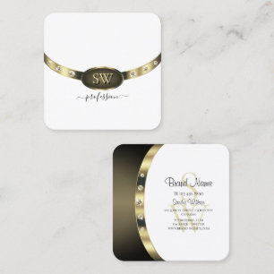 Elegant Ornate Gold White Diamonds with Monogram Square Business Card