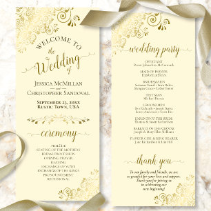 Elegant Ornate Golden Curls on Cream Wedding Program