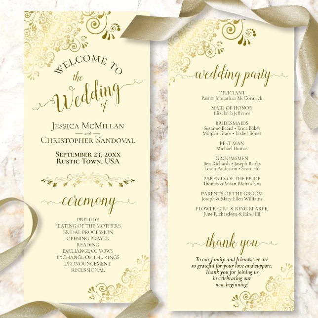 Elegant Ornate Golden Curls on Cream Wedding Program (Creator Uploaded)