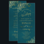 Elegant Ornate Golden Curls on Dark Teal Wedding Program<br><div class="desc">This beautiful wedding program features an elegant design with gold text on a marbled dark teal colored background and lacy golden faux foil curls and swirls in the corners. The titles are written in fancy script calligraphy, and there is space for your ceremony and wedding party details, as well as...</div>