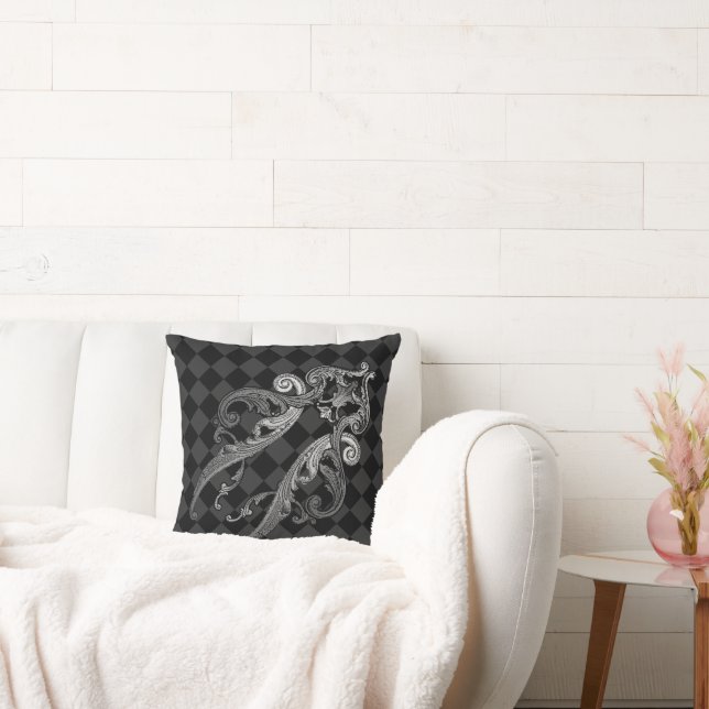 Elegant Ornate Goth Design Throw Pillow (Couch)