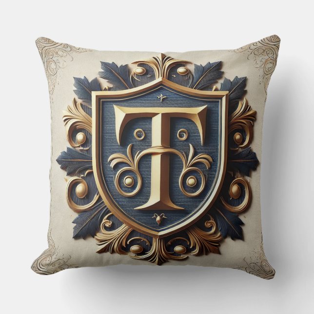 Elegant Ornate Heraldic Shield Throw Pillow (Front)