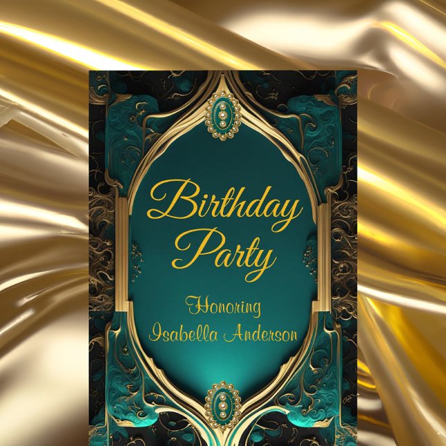 Elegant Ornate Jade Emerald Gold Birthday Party Invitation (Creator Uploaded)