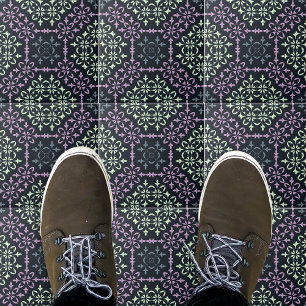 Elegant Ornate Lacy Blue Purple Cream Pattern Tile