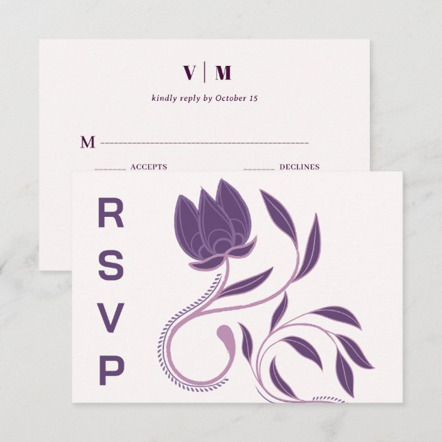 Elegant Ornate Paisley Fated Floral Wedding RSVP (Front/Back)