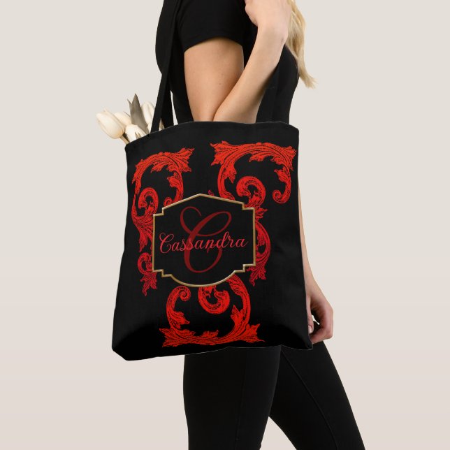 Elegant, Ornate Personalized Vintage Goth Tote Bag (Close Up)