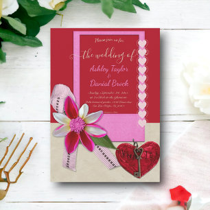Elegant Ornate Red Heart Romantic Modern Wedding Invitation