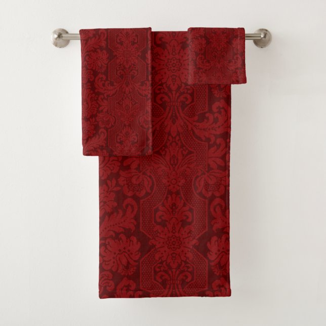 Elegant Ornate Red Victorian Damask Bath Towel Set (Insitu)