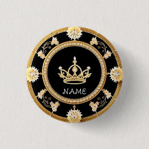 Elegant Ornate Royal Crown Symbol 1 Inch Round Button