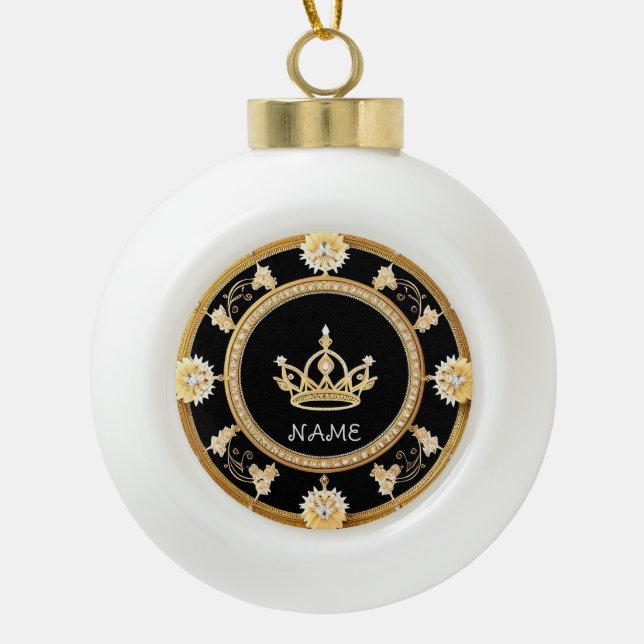 Elegant Ornate Royal Crown Symbol Ceramic Ball Christmas Ornament (Front)