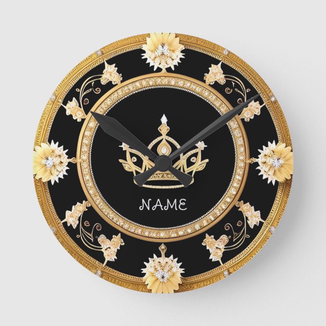 Elegant Ornate Royal Crown Symbol Round Clock (Front)