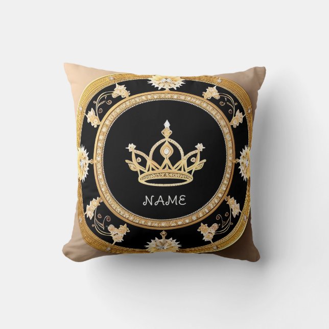 Elegant Ornate Royal Crown Symbol Throw Pillow (Front)
