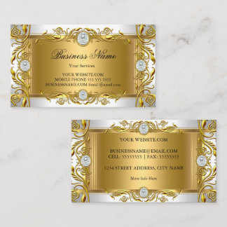 Elegant Ornate Royal Jewel White Golden Gold leaf Business Card