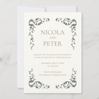 Elegant Ornate Scroll Frame Wedding Invitation