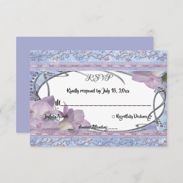 Elegant Ornate Shiny Glitter Luxury Formal Wedding RSVP Card (Front/Back)