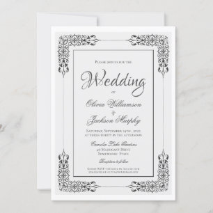 Elegant Ornate Silver Grey and White Lace Wedding Invitation
