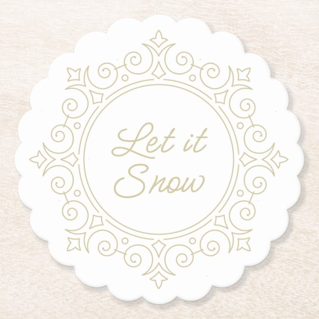 Elegant Ornate Snowflake | Let it Snow Paper Coaster (Front)