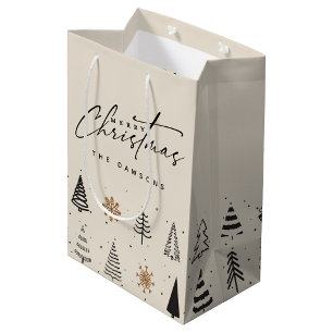 Elegant Ornate Trendy Doodle Christmas Trees Medium Gift Bag