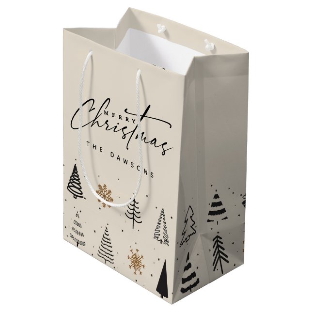 Elegant Ornate Trendy Doodle Christmas Trees Medium Gift Bag (Elegant Ornate Trendy Doodle Christmas Trees Medium Gift Bag)