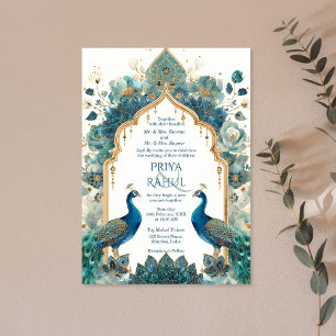 Elegant Ornate Vintage Peacocks Indian Wedding Invitation