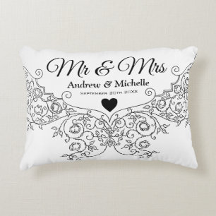 Elegant Ornate Wedding Mr and Mrs Personalised Accent Pillow
