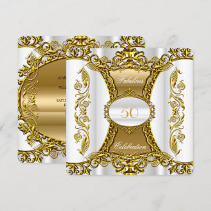 Elegant Ornate White Gold Fabulous 50th Birthday 2 Invitation