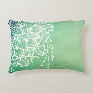 Elegant Ornate Zen Mandala Rosette Green tones Accent Pillow