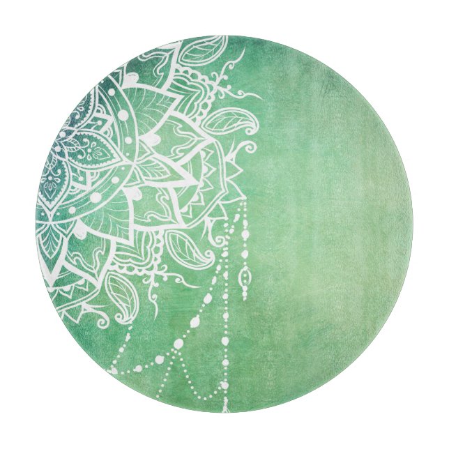 Elegant Ornate Zen Mandala Rosette Green tones Cutting Board (Front)