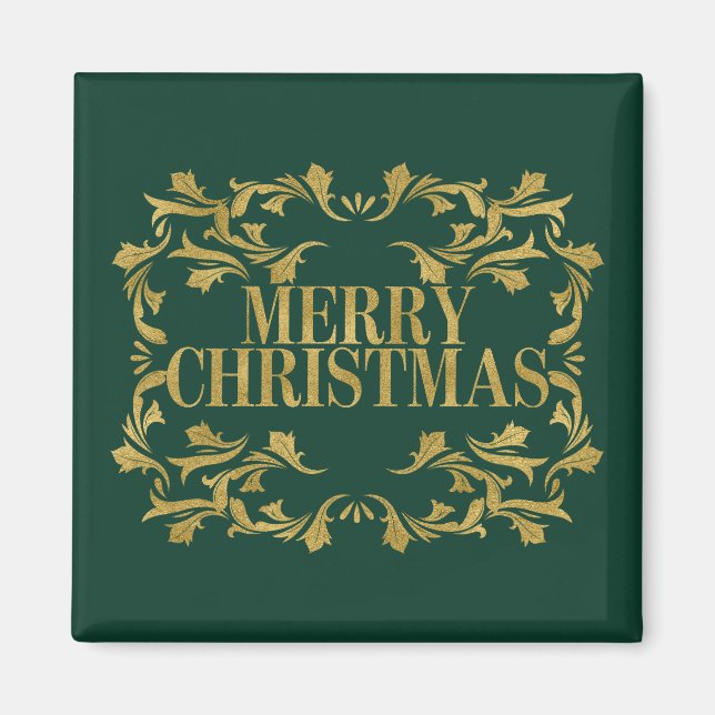 Élégant orné or Joyeux Noël Carré Magnet (Devant)