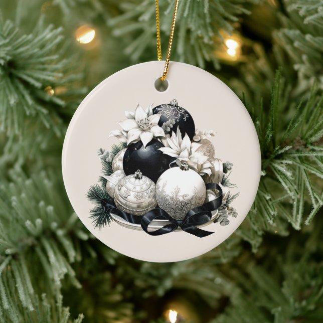 Élégant ornement de Noël noir beige ivoire (Arbre)