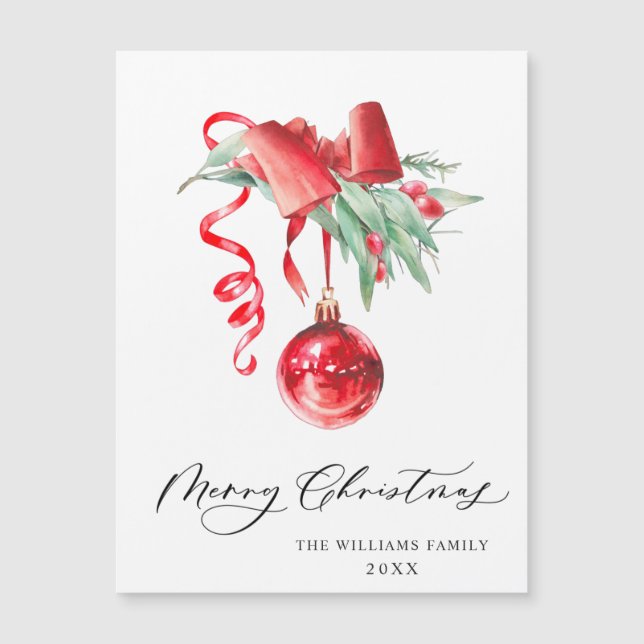 Élégant ornement rouge Joyeux Noël Carte magnétiqu (Devant)