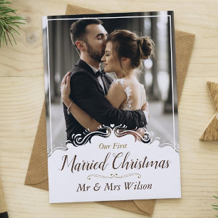 Elegant Our 1st Married Christmas One Photo Holiday Card