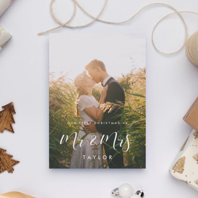 Elegant Our first Christmas as Mr & Mrs photo card (Creator Uploaded)